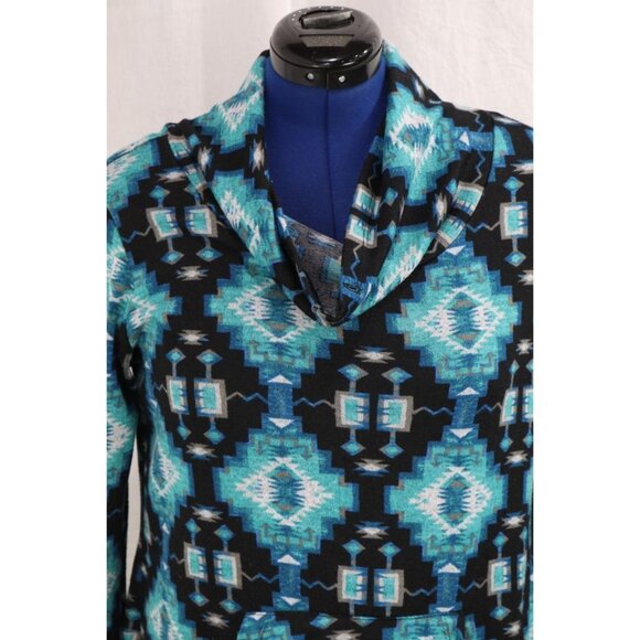 VTG Just Be 1X Cowl Neck Indian Tribal Graphic Pullover Kangaroo Pocket - Picture 5 of 12